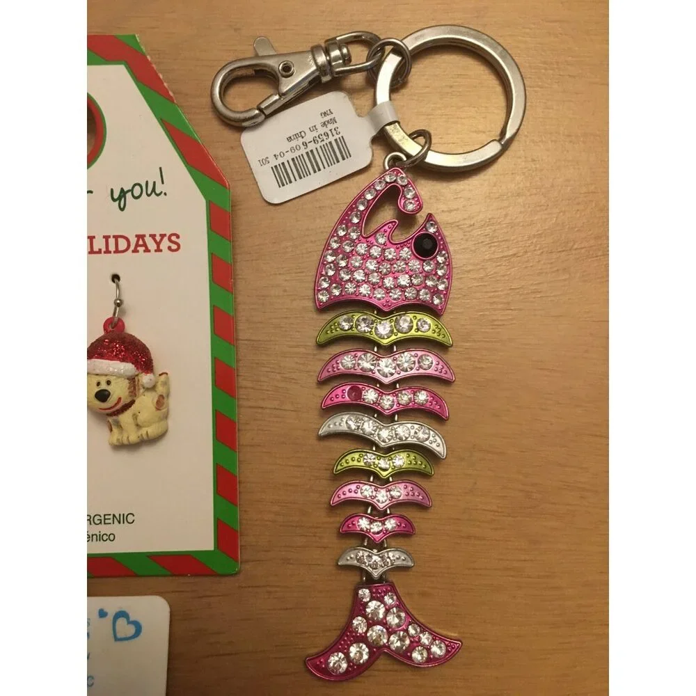 New Girls Bundle Of Earrings & Keychain Rhinestones Christmas